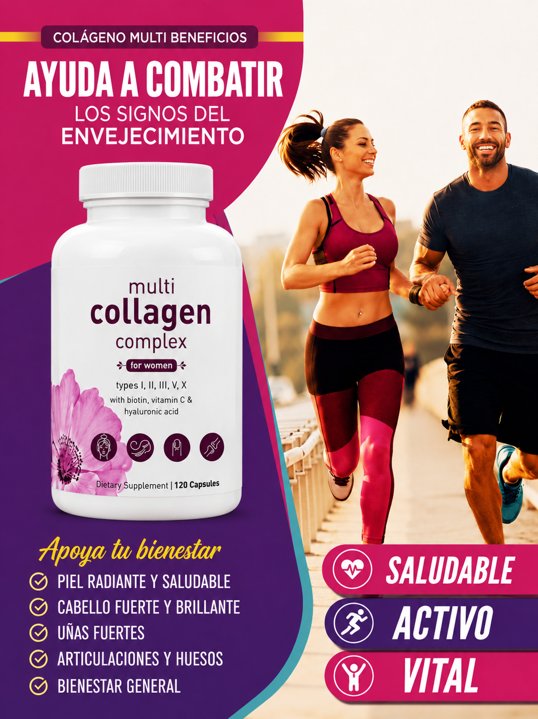 Cápsulas de Colágeno con Vitamina C – Cuidado Diario para Piel, Cabello y Uñas