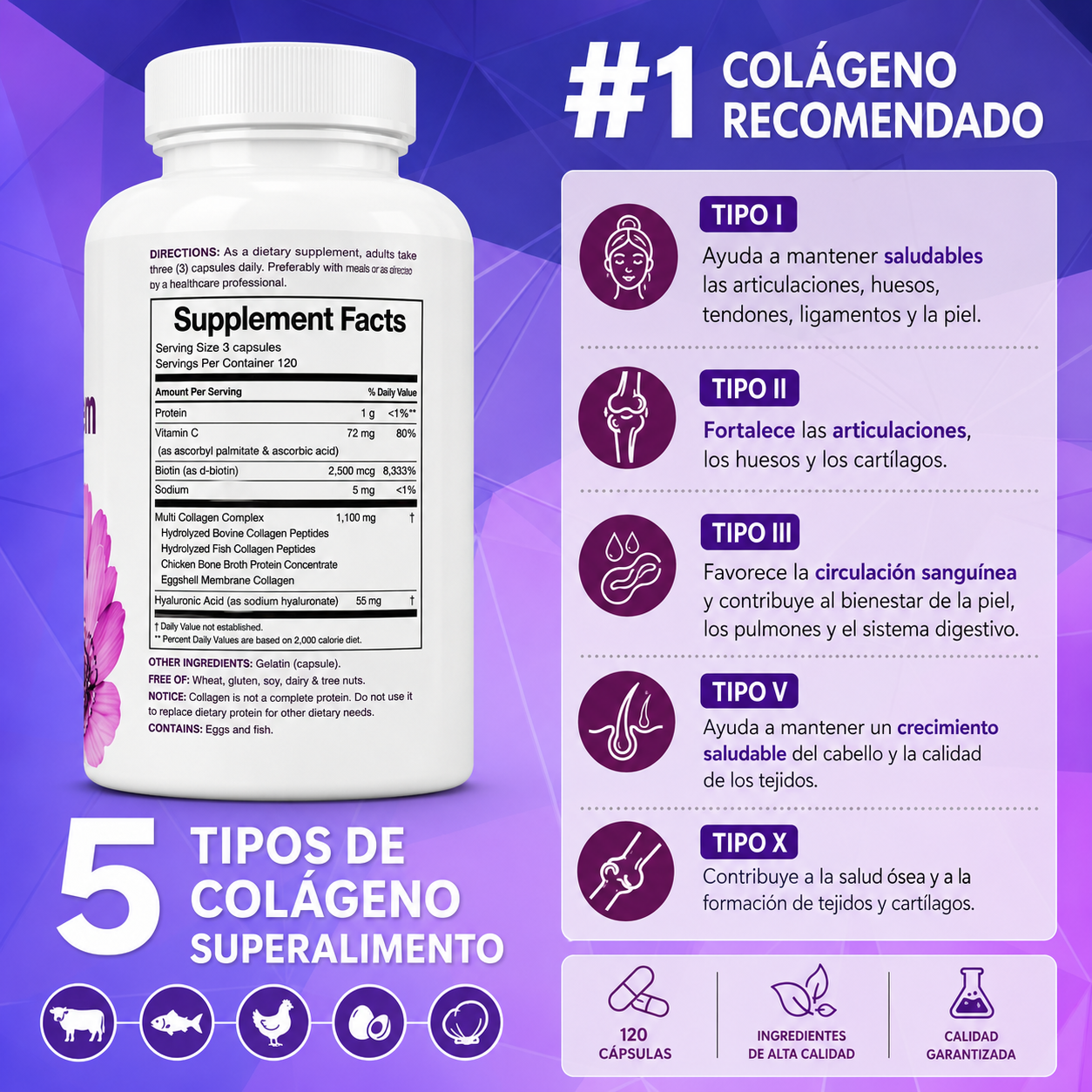 Cápsulas de Colágeno con Vitamina C – Cuidado Diario para Piel, Cabello y Uñas